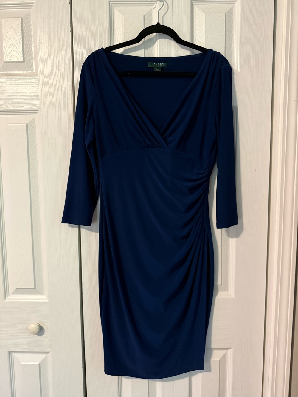 Ralph Lauren Navy V-Neck Ruched Dress